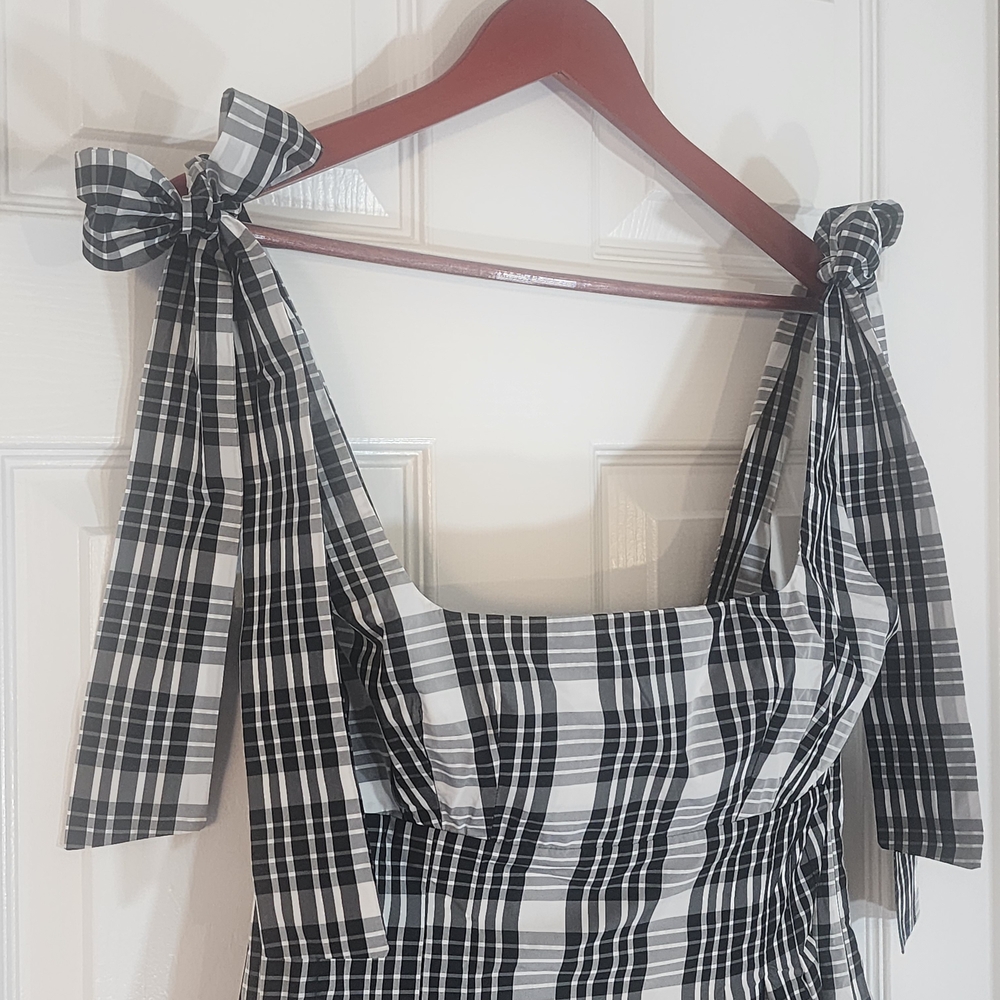 Maeve by Anthropologie Black & White Plaid Peplum A-Line Midi Dress - Size Small - Picture 4 of 11